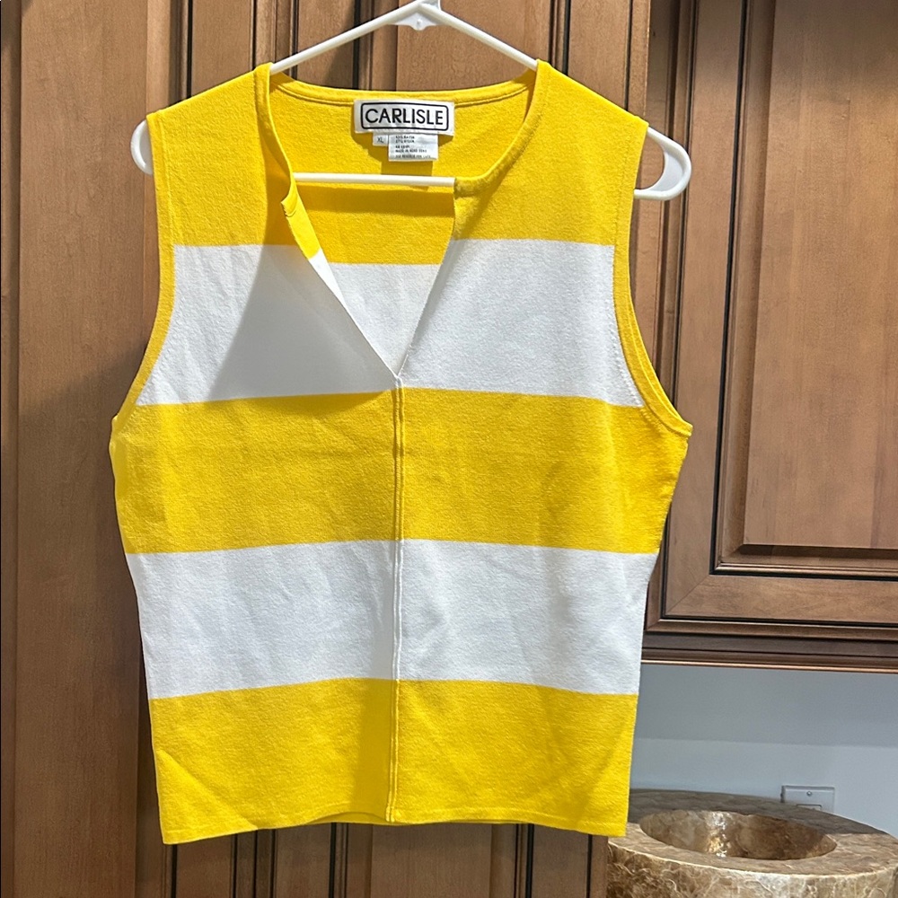 Carlisle Yellow and White Striped Sleeveless Knit Top